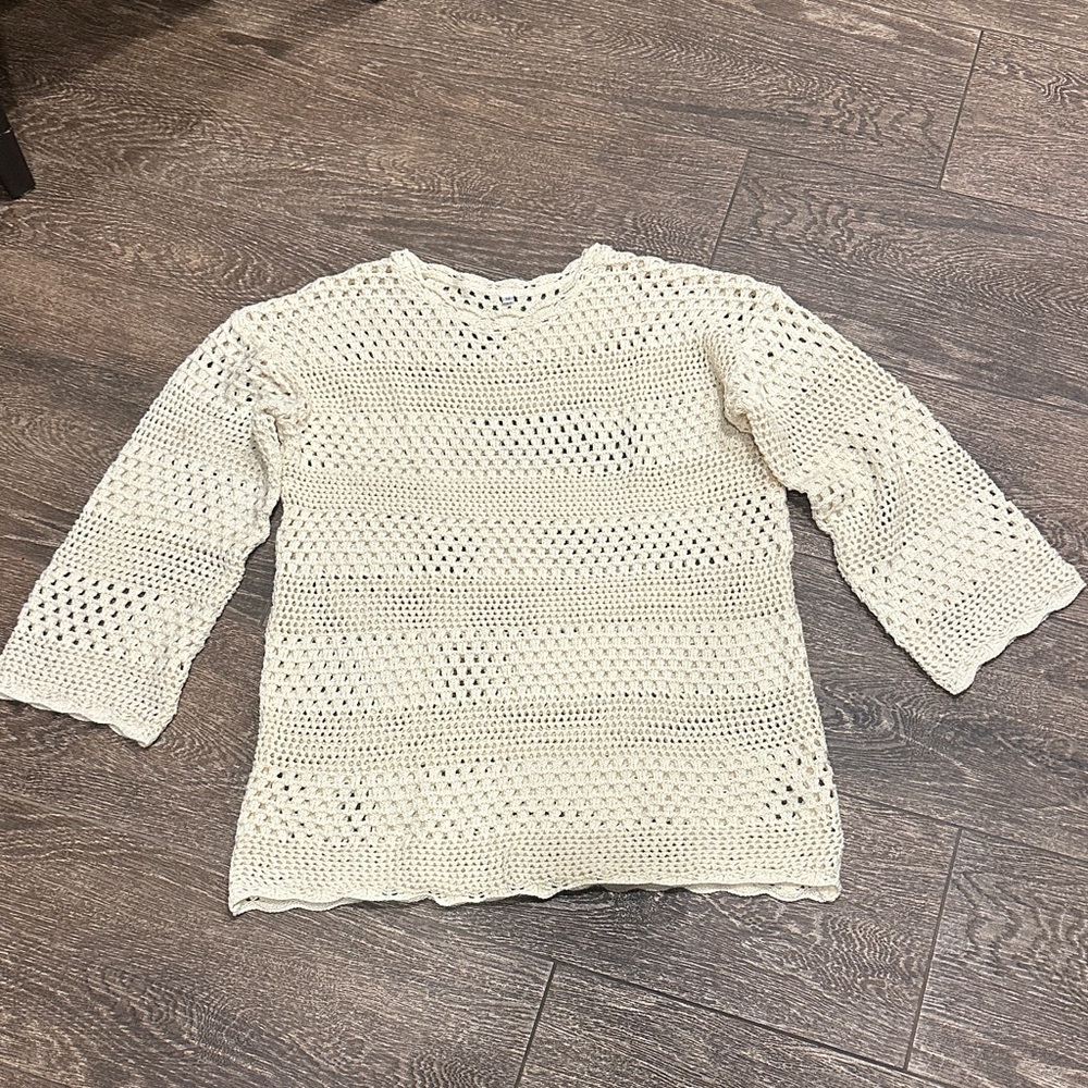 Cream Crochet Knit Sweater